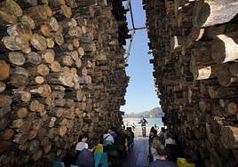 Una escultura levantada con troncos de árboles quemados para concienciar sobre los incendios forestales