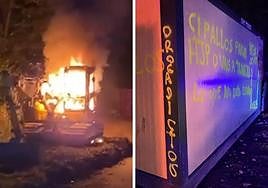 Una excavadora ha resultado calcinada y han aparecido pintadas contra la Ertzaintza de madrugada en las obras del TAV en Errenteria.