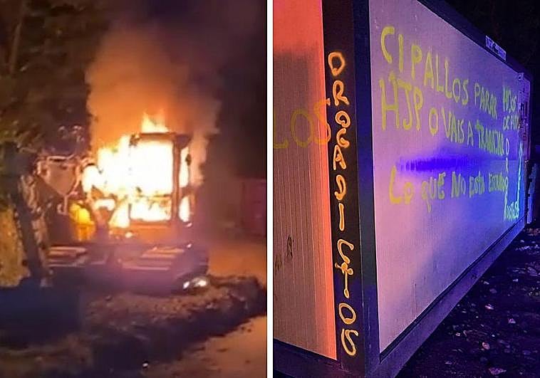 Una excavadora ha resultado calcinada y han aparecido pintadas contra la Ertzaintza de madrugada en las obras del TAV en Errenteria.