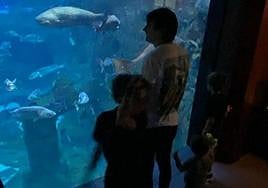 Ion Aramendi, con sus tres hijos en el Aquarium de San Sebastián.