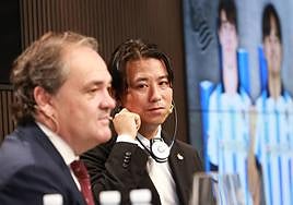 Jokin Aperribay y Keisuke Yasuda durante la presentación del acuerdo de patrocinio