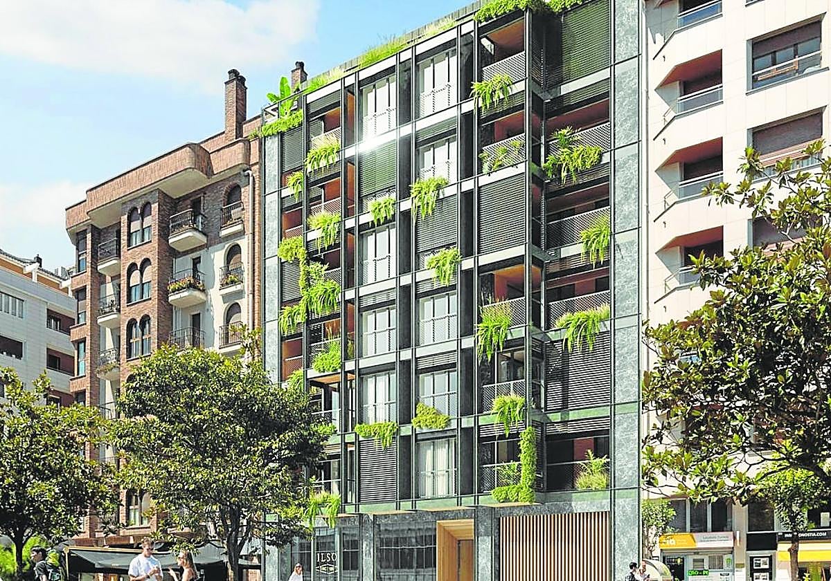 Imagen virtual del nuevo edificio de viviendas (en el centro) que sustituirá al viejo inmueble de Telefónica.