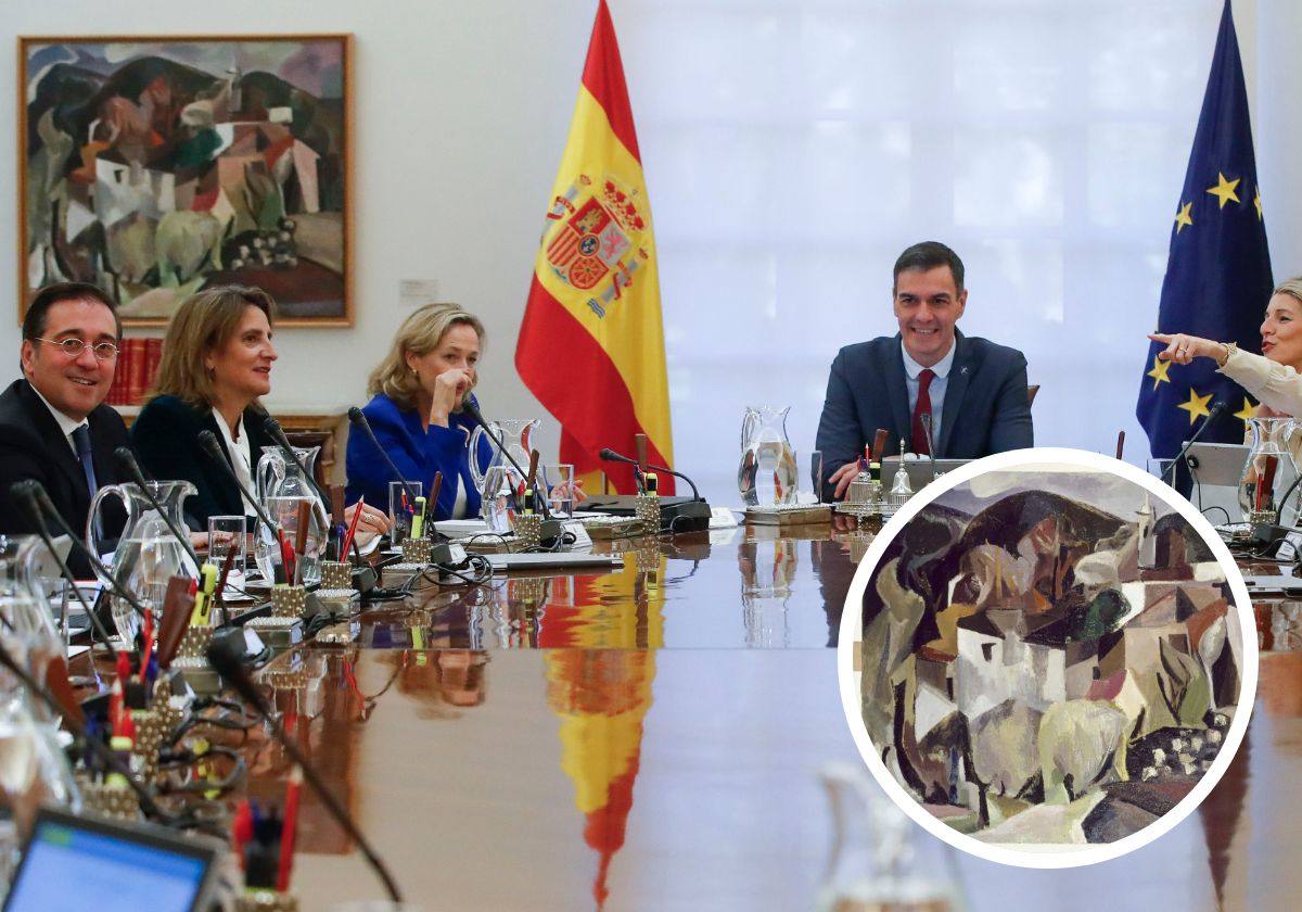 El Consejo de Ministros ante el cuadro de la pintora guipuzcoana Menchu Gal