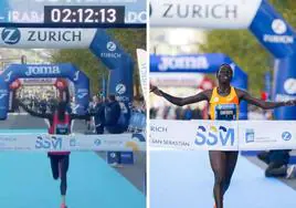 Benson Tunyo Murkomen (izquierda) y Emmah Cheruto Ndiwa (derecha), ganadores de la Zurich Maratón San Sebastián.