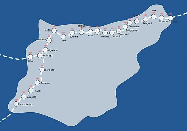 Balizas. Este es el mapa de las balizas desplegadas a lo largo de la AP-8 y de la AP-1.