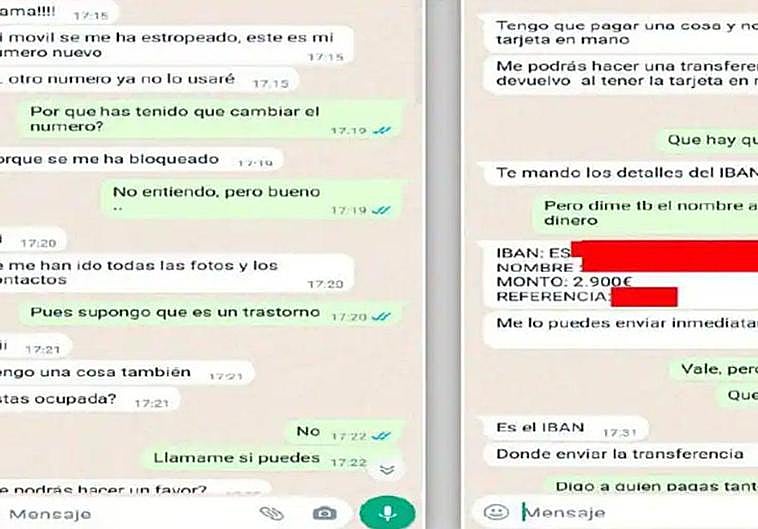 Fragmento de la conversación entre un estafador y una víctima del 'engaño del hijo en apuros'.