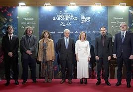 David Taberna, director de DV; Xabier Ezeizabarrena, presidente de las Juntas Generales; Irene Tapia, presidenta de DYA Gipuzkoa; José María Bergareche, presidente de El Diario Vasco; Eider Mendoza, diputada general de Gipuzkoa; Denis Itxaso, delegado del Gobierno en el País Vasco; e Iñigo Barrenechea, director general de DV.