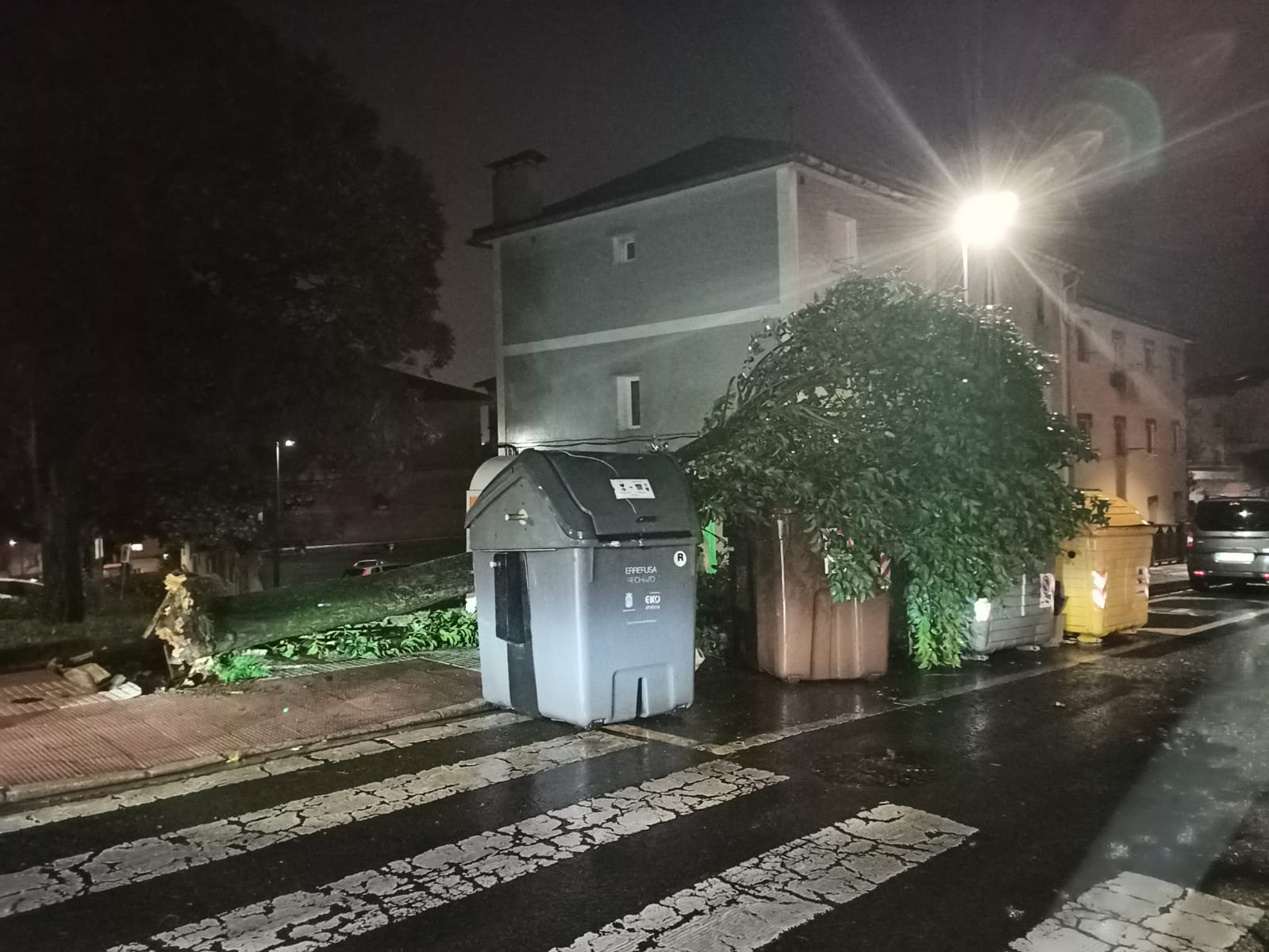 Contenedores caídos en distintas zonas de Errenteria.