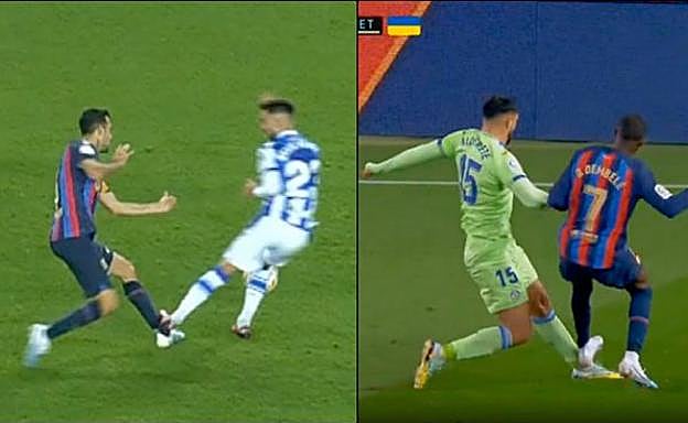 Las acciones de Brais, ayer en el Barcelona - Real Sociedad, y Dembelé, el fin de semana.