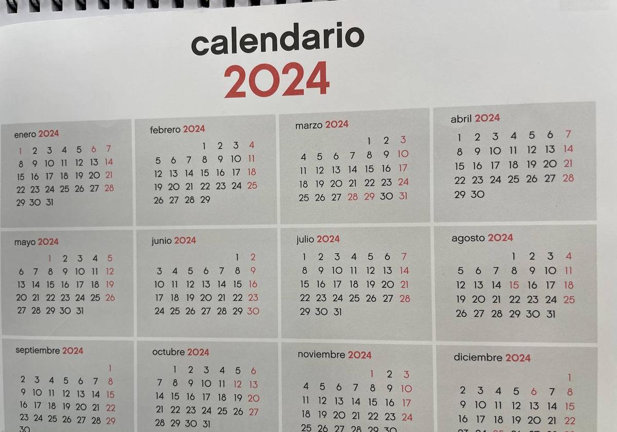 Calendario con los festivos en Gipuzkoa de 2024