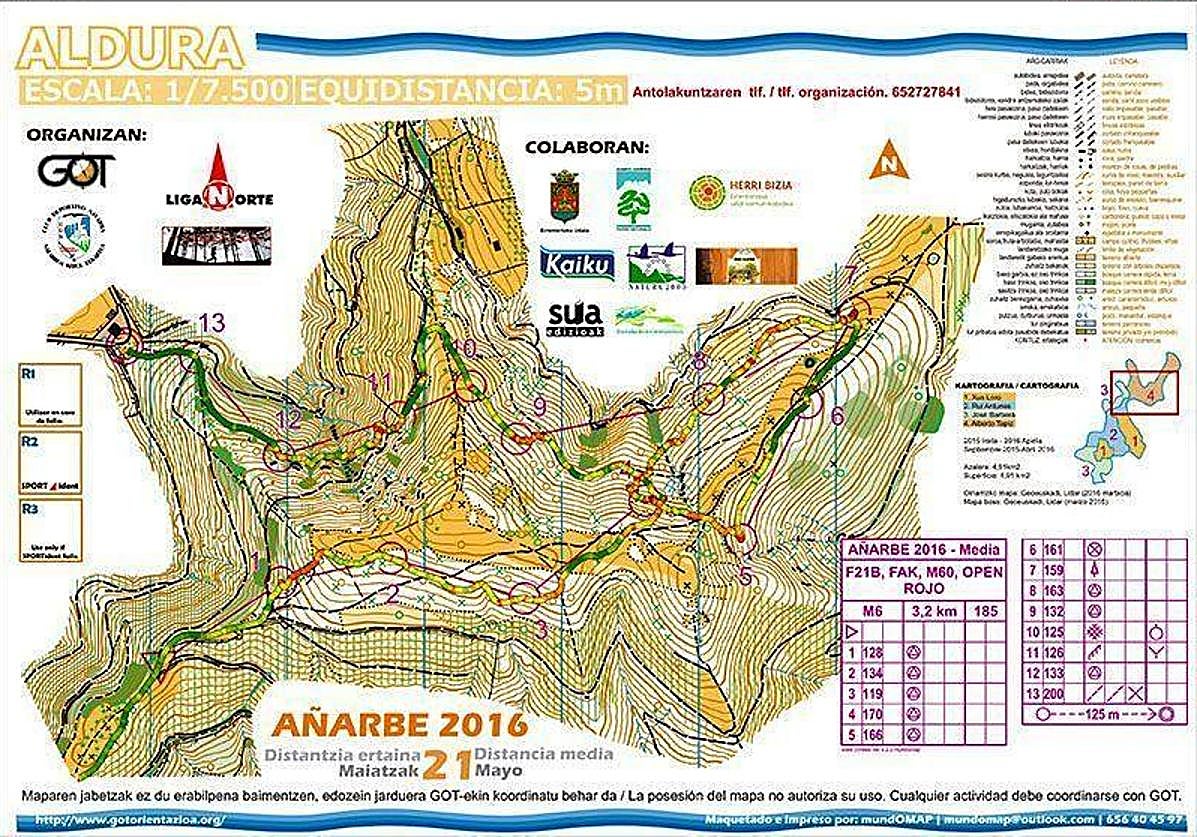 Un ejemplo de mapa habitual en este tipo de carreras pero que variará al ser indoor en el instituto Lizardi.