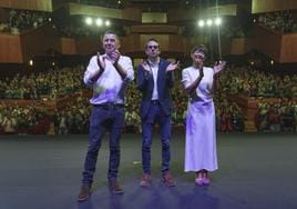 Arnaldo Otegi, Pello Otxandiano y Maddalen Iriarte, en un reciente acto político.