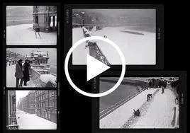 Cinco de las imágenes de San Sebastián con nieve que recoge el vídeo del No-Do.