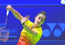 Clara Azurmendi, en su partido ante Blichfeldt ayer en Polonia.