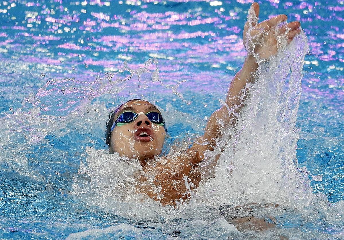 Hugo González en la prueba de 200 espalda en la que se ha proclamado campeón del mundo.