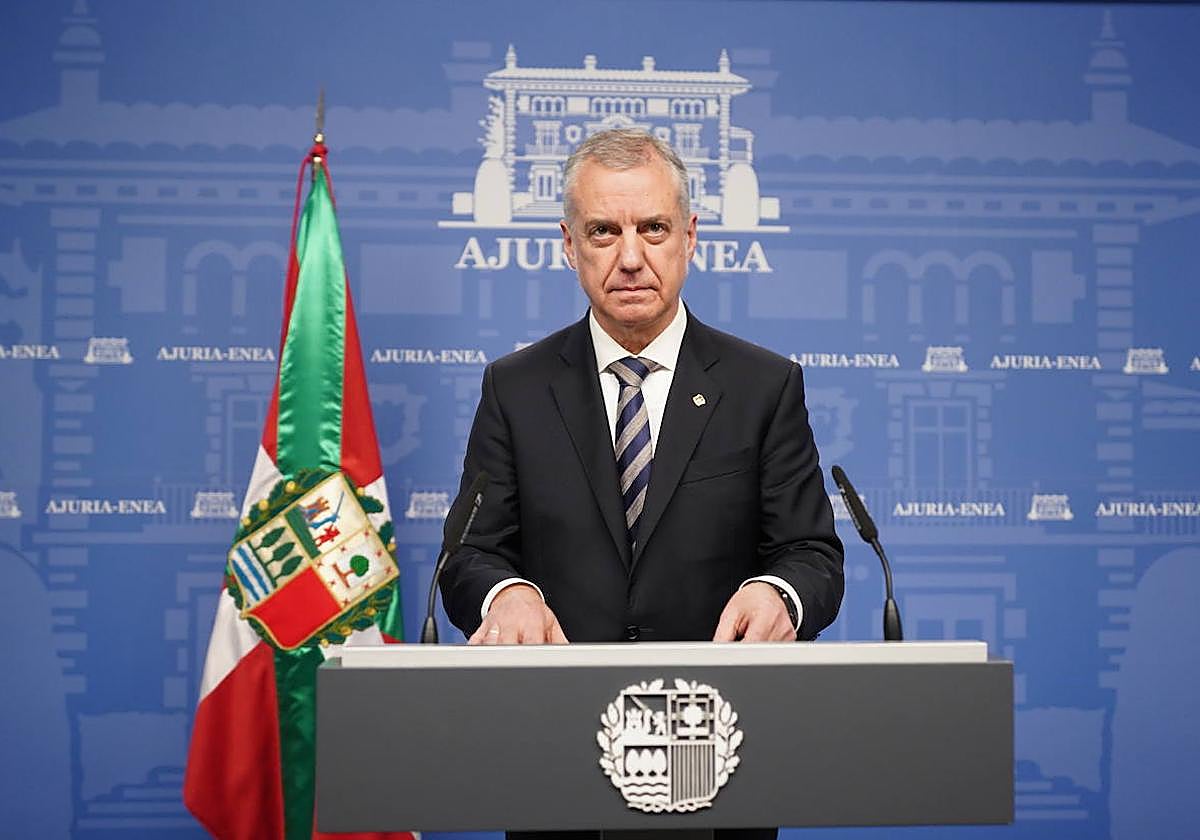El lehendakari Iñigo Urkullu, durante la comparecencia de este jueves.