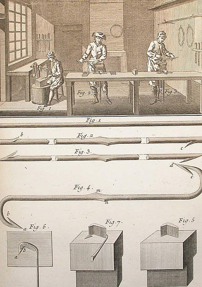 Fabricación de anzuelos en el siglo XVIII. Col. Museo Marítimo Vasco