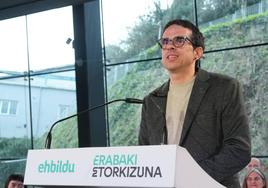 El candidato de EH Bildu a lehendakari, Pello Otxandiano, en la presentación de las listas de Gipuzkoa el pasado fin de semana.