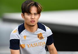 Take Kubo en un entrenamiento en Zubieta