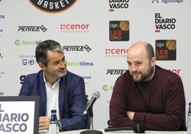 Ignacio Núñez, presidente del Gipuzkoa Basket, junto a Mikel Odriozola, entrenador recién renovado.