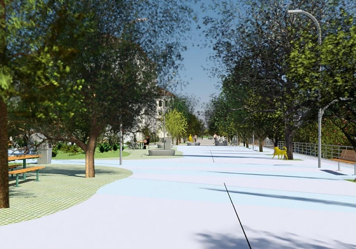 Imagen de como quedaría el paseo de Gabierrota sin las jardineras actuales y con más espacio.