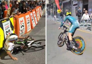 Vídeo: Evenepoel besa el suelo en Irun y Roglic se ríe de su equivocación en meta