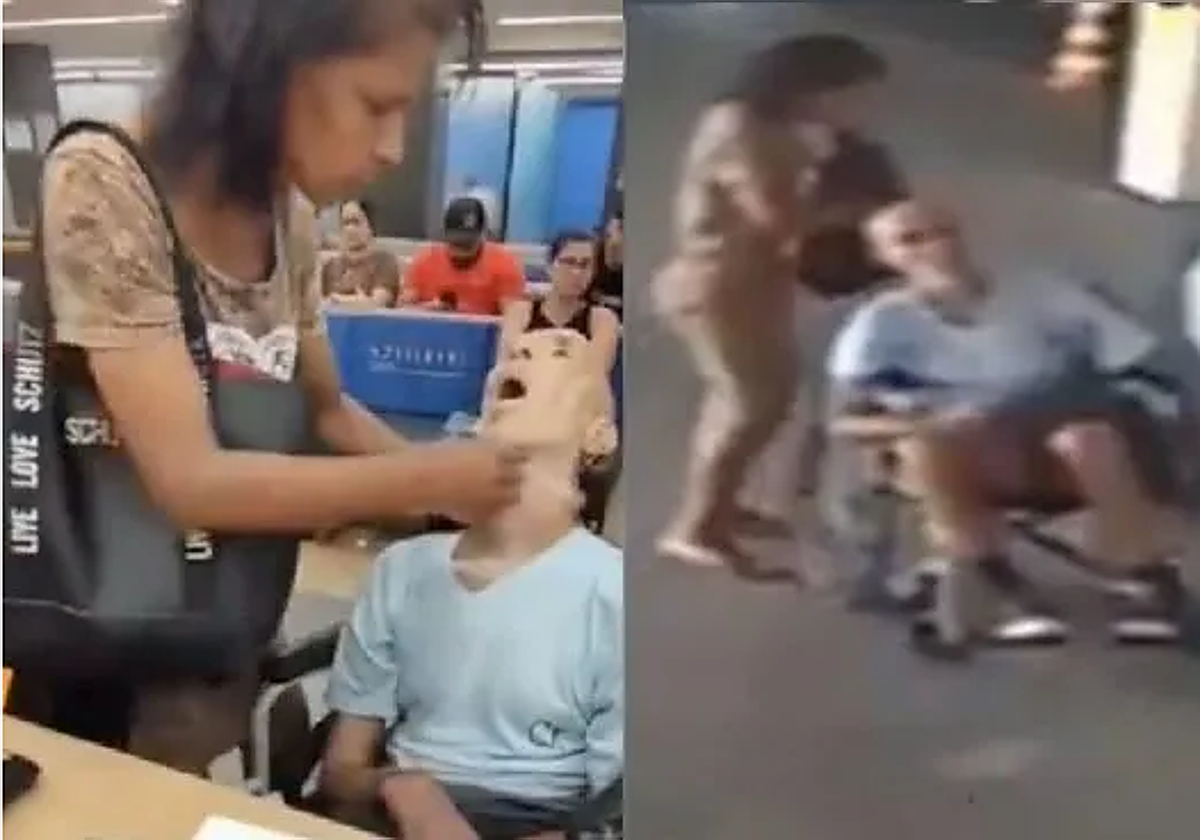 Un fragmento del vídeo en el banco y una imagen captada en un centro comercial horas antes de Érika con su tío Paulo.