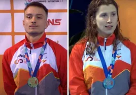 Iñigo Llopis y Nahia Zudiare, en el podio del europeo de natación.
