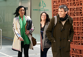 Amaia Martínez y Jon Hernández este viernes a su llegada al Parlamento Vasco.