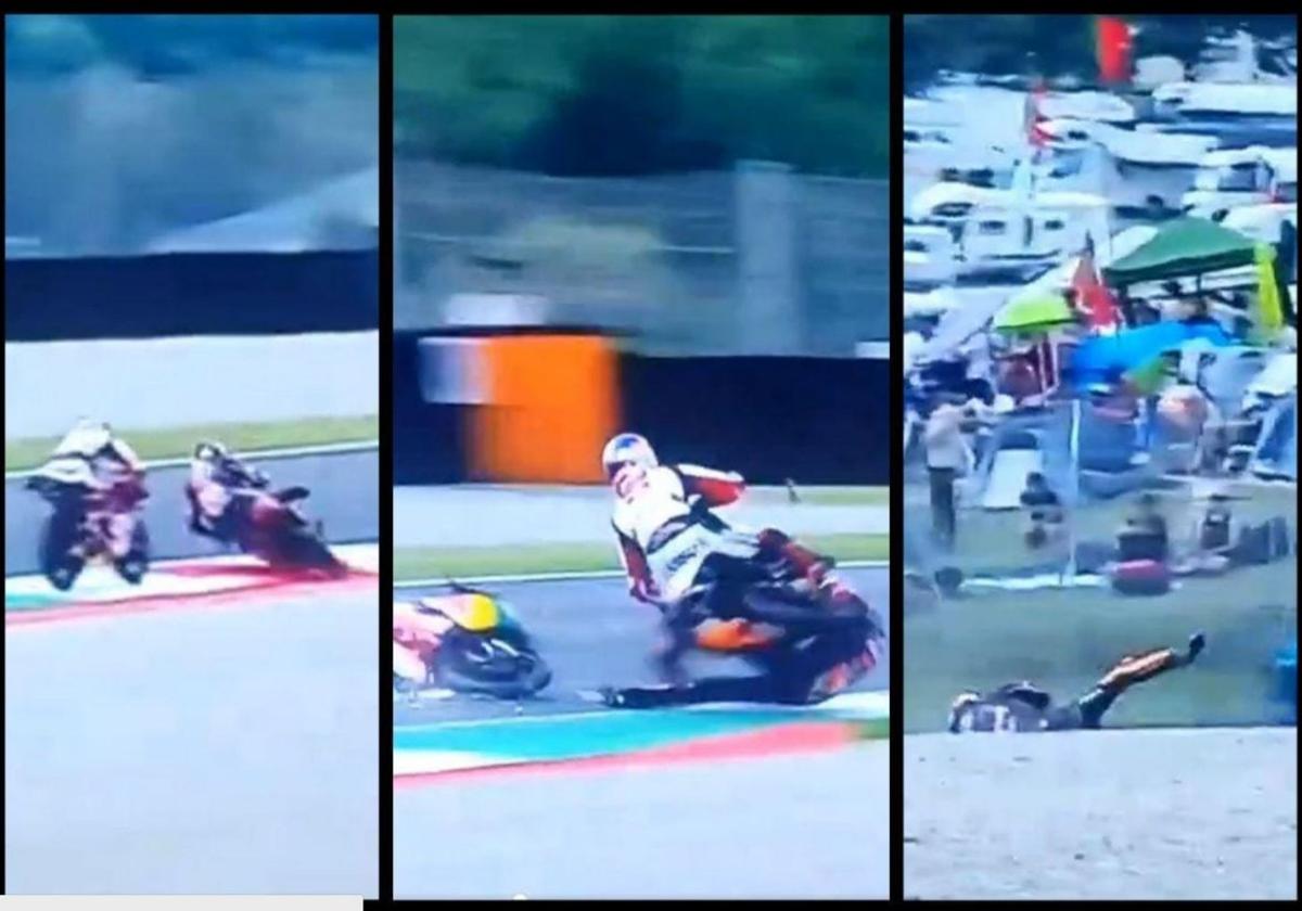 Capturas de pantalla de la caída de Zurutuza, ayer en Mugello.