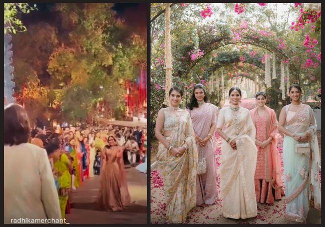 Dos imágenes de la primera preboda de Anant Ambani y Radhika Merchant.