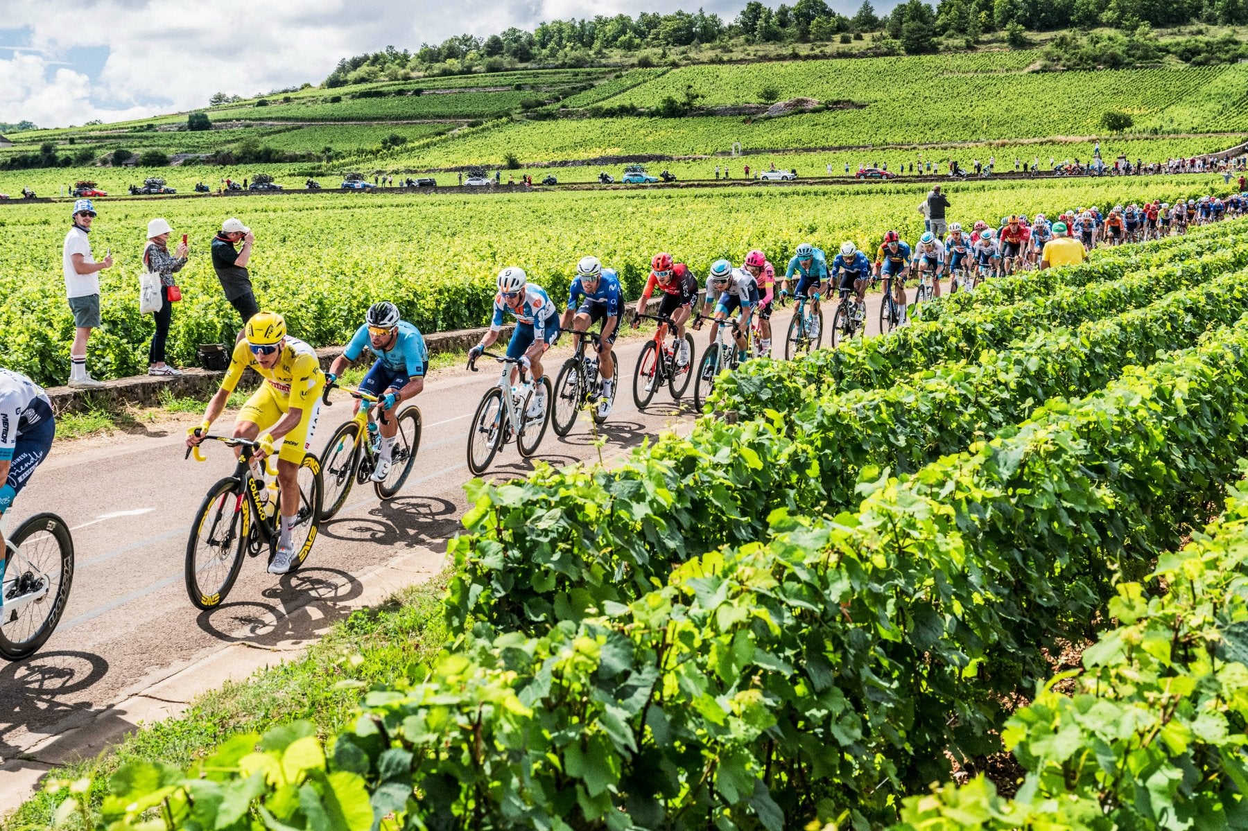 Pogacar precede a Cavendish, este jueves entre los viñedos.