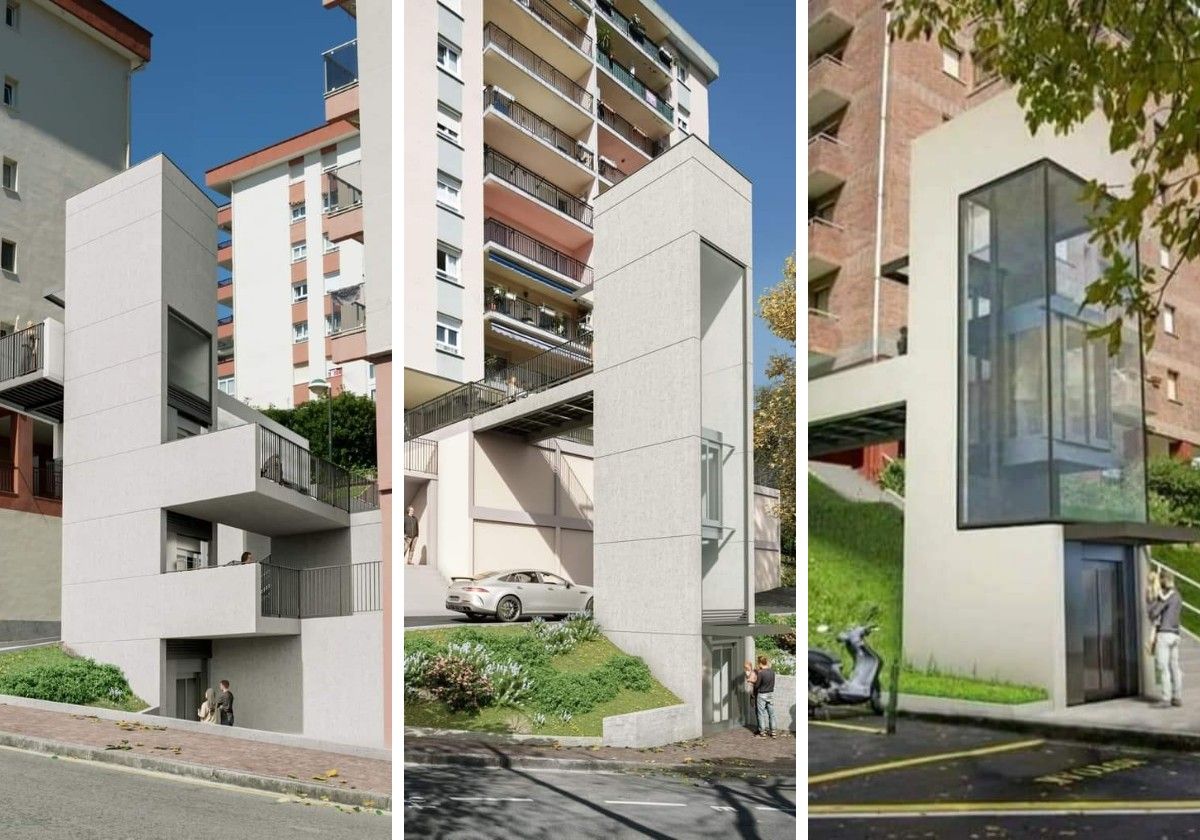 Fotomontaje de los tres nuevos ascensores públicos que se instalarán en el barrio de Vista Alegre.