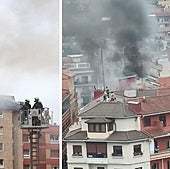 Rescatados seis vecinos atrapados en el tejado del edificio en llamas en el centro de Errenteria