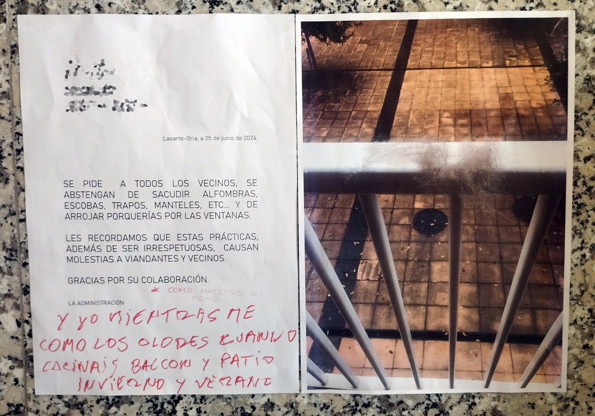 Las notas entre vecinos de una vivienda guipuzcoana que son una sucesión de reproches