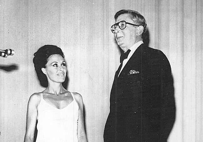 Gemma Cuervo y el director Robert Mulligan en la inauguración del Zinemaldia de 1975.