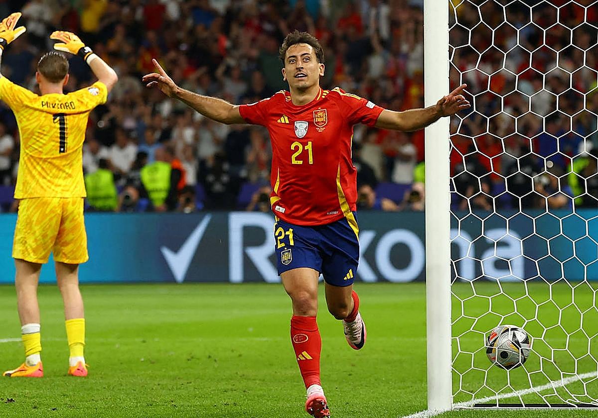 Mikel Oyarzabal, tras conseguir el gol de la Eurocopa ante Inglaterra.