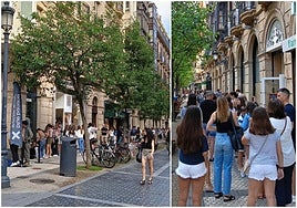 Filas el pasado sábado en la calle Getaria de San Sebastián por la inauguración de la tienda Blue Banana