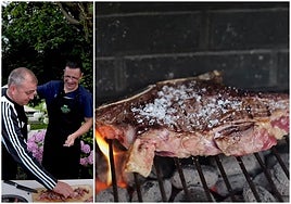 Aitor e Iñigo de Carnes Etxezarreta dan de comer chuletón poco hecho a un argentino.