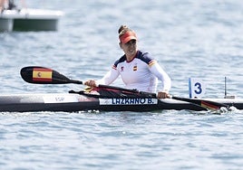Begoña Lazkano, en los cuartos de final del K1 500 en los Juegos de París.