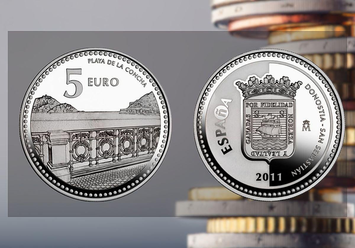 Anverso y reverso de la moneda de 5 euros dedicada a San Sebastián.