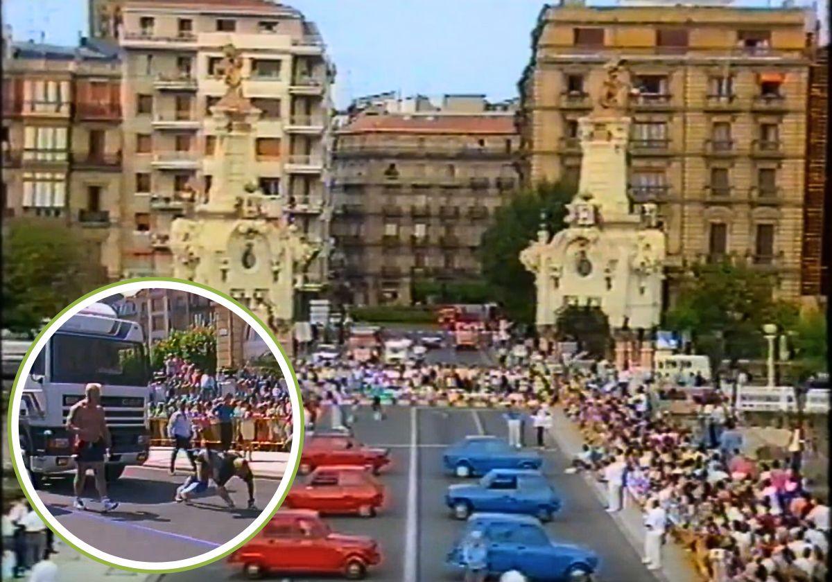 Imágenes de la prueba de volcado de coches y de arrastre de camiones, celebradas en San Sebastián.