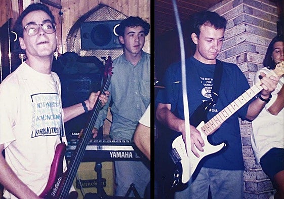 Dos de las fotografías del primer concierto de La Oreja de Van Gogh, en un bar de San Sebastián.