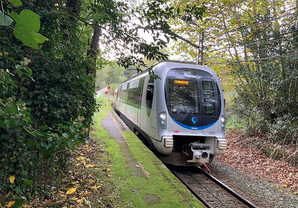 Trazado actual de la línea de Euskotren en Aginaga.