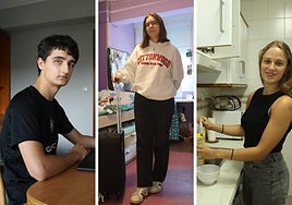 Los universitarios Martín Fernández, Uxue Franco y Ane Loyo.