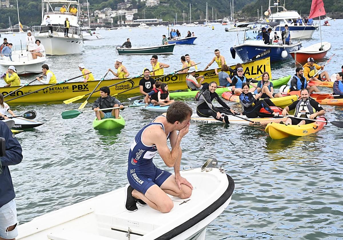 Gorka Aranberri, emocionado tras lograr su novena bandera de La Concha.