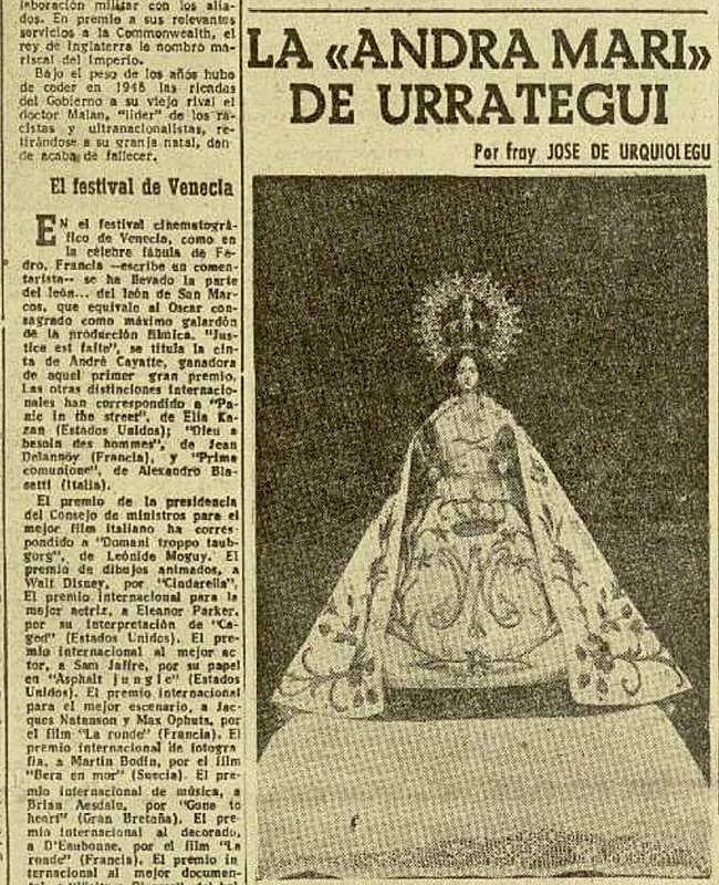 La Virgen de Urrategi apareció en DV el 17 de septiembre de 1950.