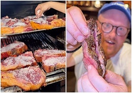 El influencer gastronómico Eating With Tod en su visita a Casa Julián de Tolosa para probar su famosa txuleta.