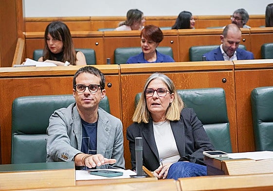 Pello Otxandiano y Nerea Kortajarena, en un pleno del Parlamento Vasco.