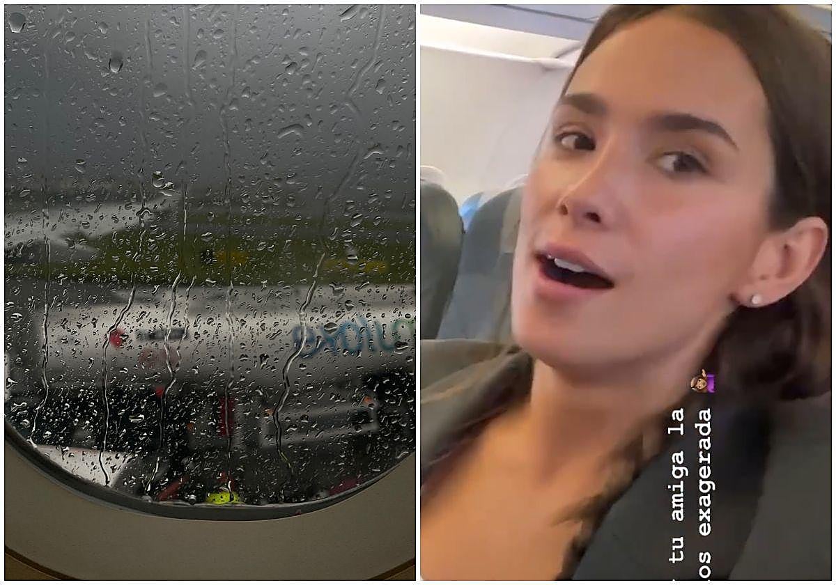 María Pombo, durante el viaje en avión San Sebastián - Madrid de este viernes